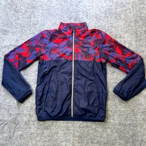 Reebok Windbreaker Jacket Mens Small Blue‎ Red Camo Floral Lightweight